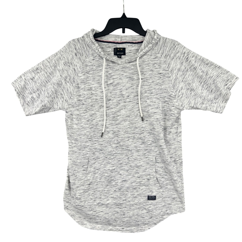 Navy Yard Mens Short Sleeve Hoodie‎ Gray Space Dye Pullover Size M Gym Workout